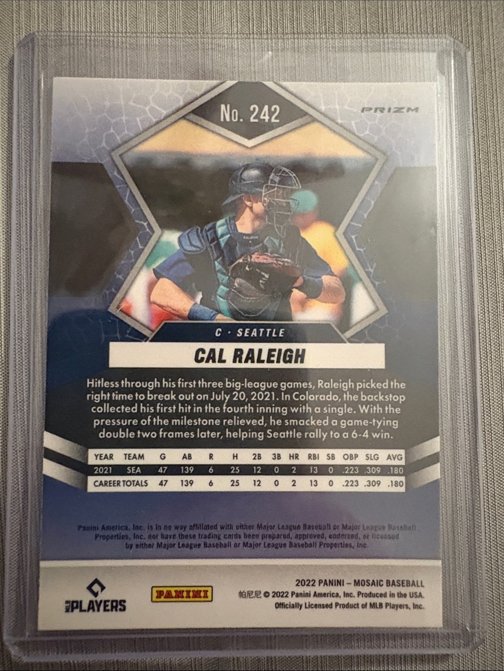 Cal Raleigh Seattle Baseball Rookie Card - Silver Holographic - Picture 2 of 2